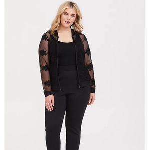 Torrid Black Embroidered Mesh Bomber Jacket